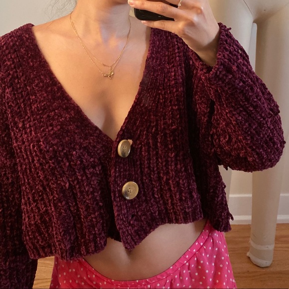Fuscia Button Down Chenille Sweater - Picture 5 of 8